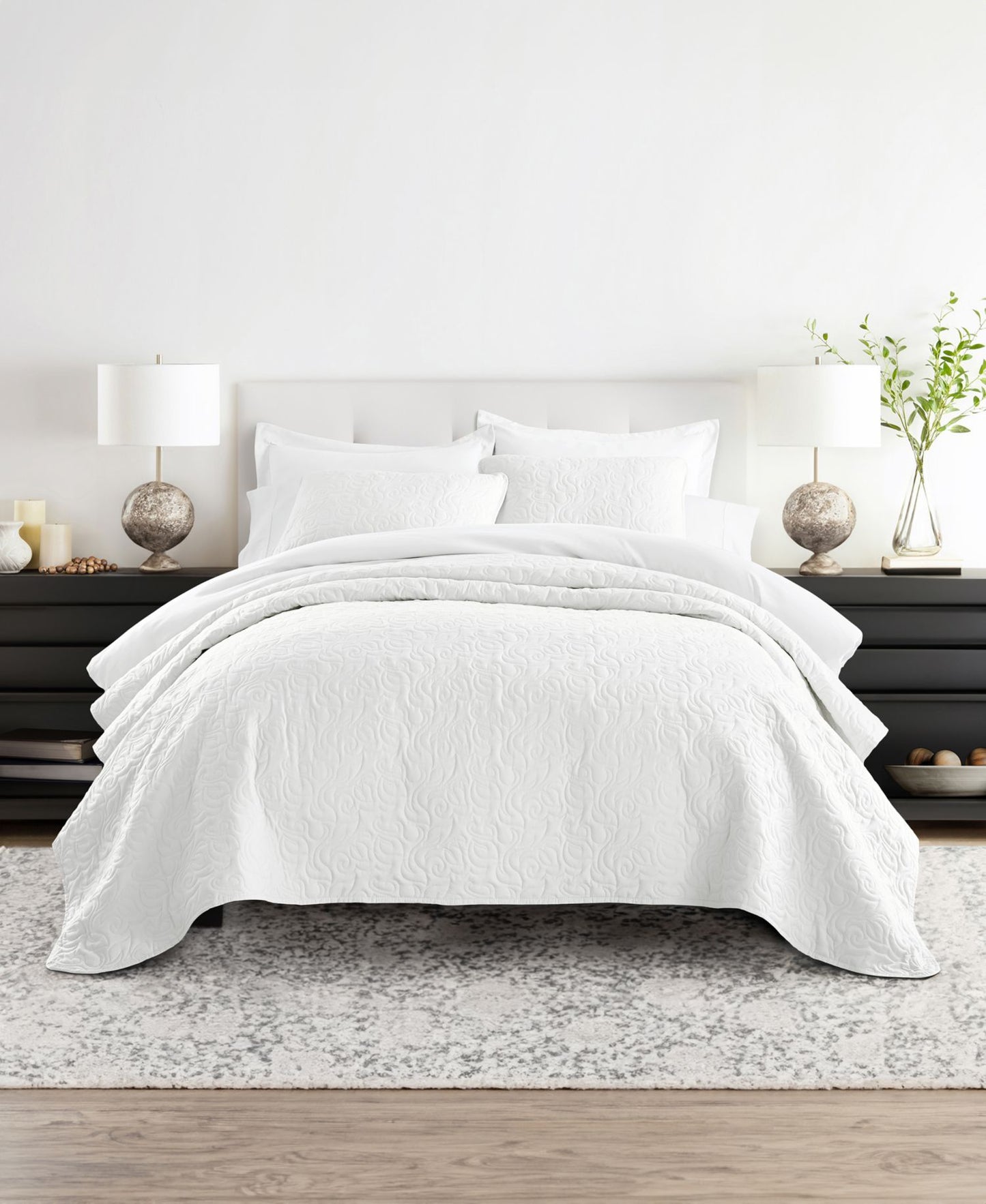 Floral Stitch 3-Pc. 3-Pc. Lightweight Quilt Set, King/California King